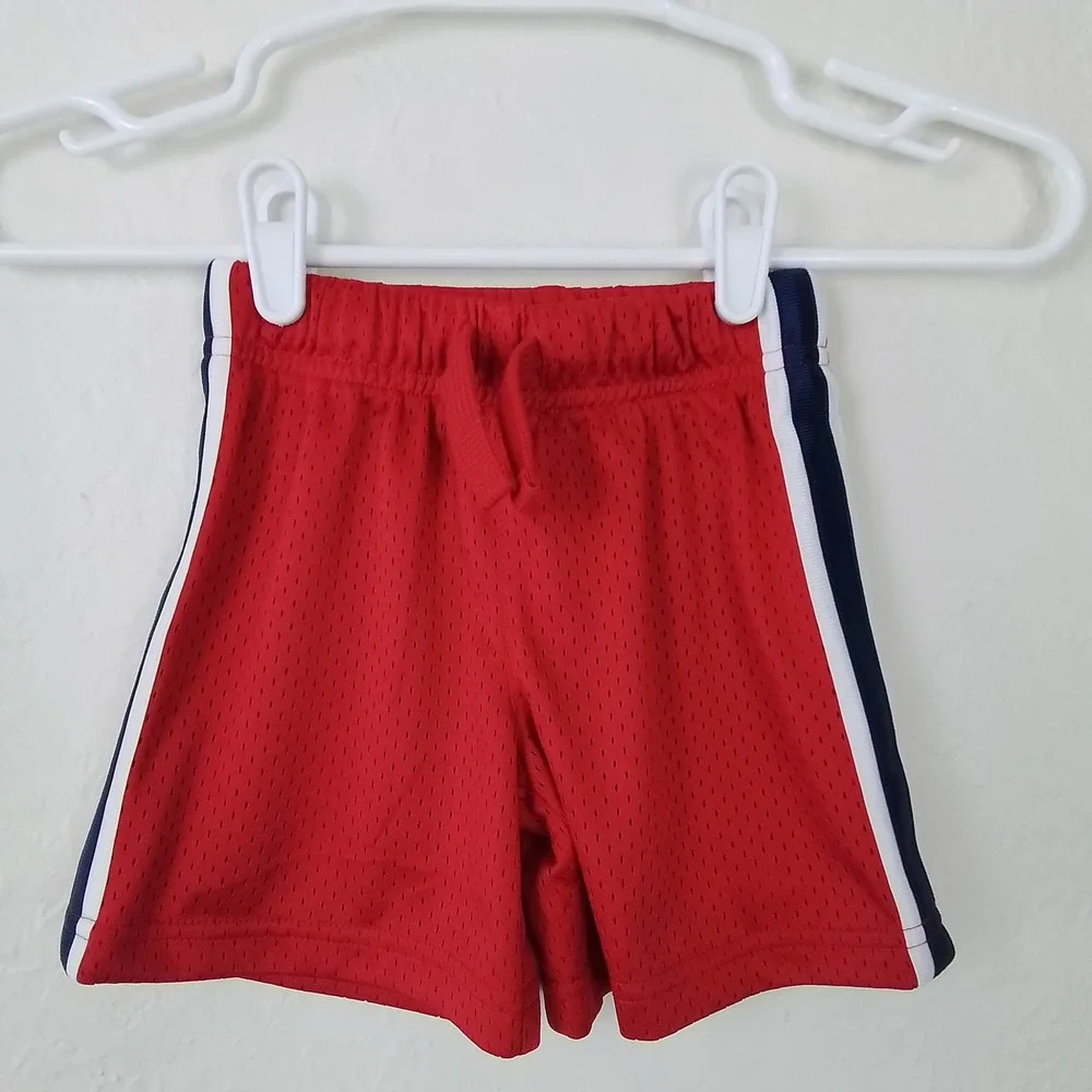 OshKosh Bgosh Red Mesh Athletic‎ Shorts Toddler Size 2T Navy Stripe Sport Gym